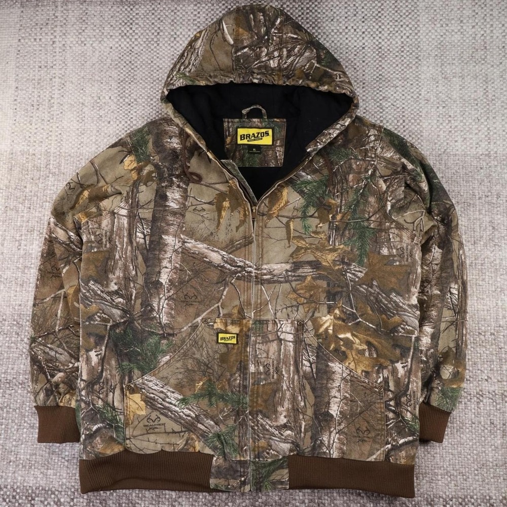 Brazos Work Force Mens XL Realtree Camo Hooded Canvas Work Jacket Full Zip